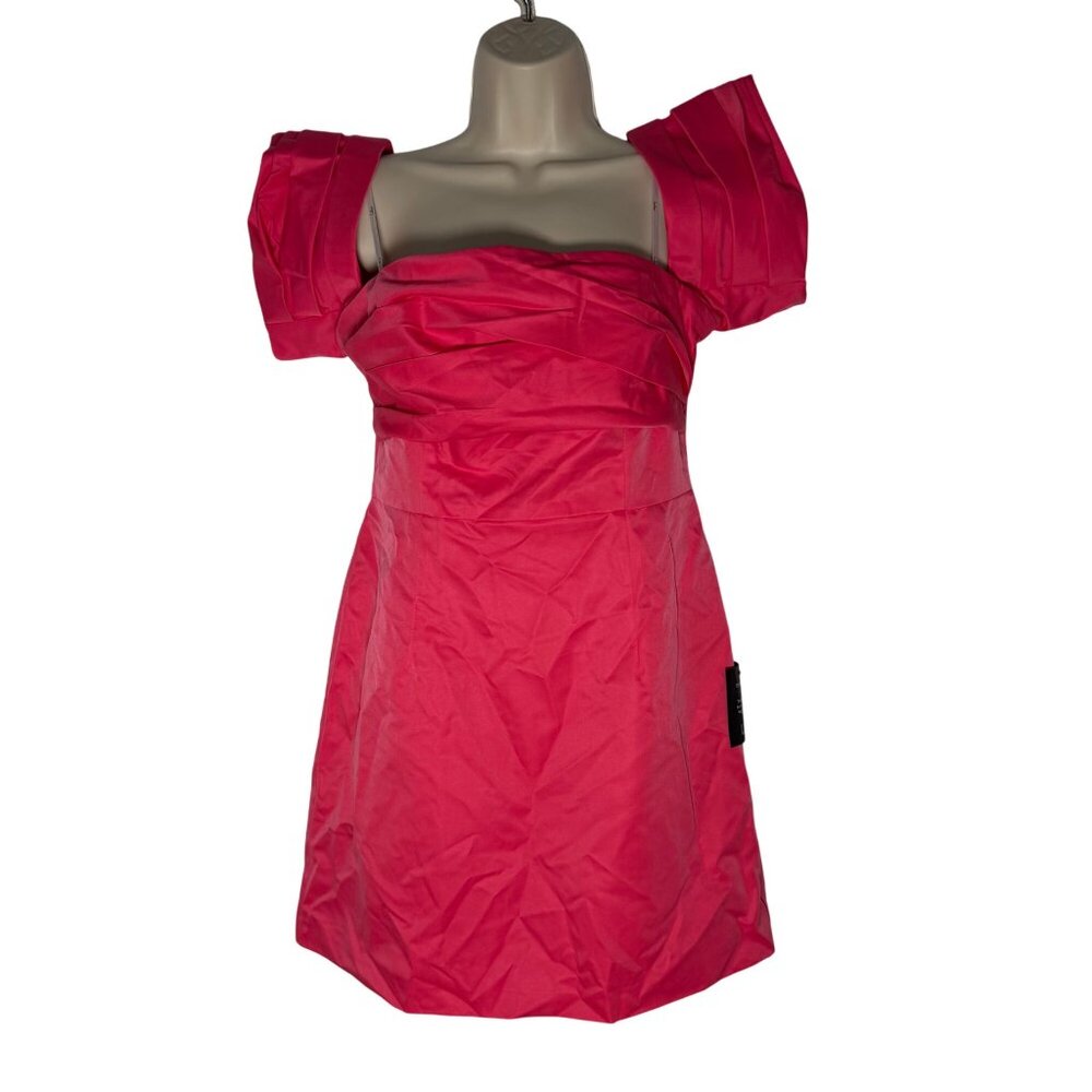 Lulus Totally Haute Pink Satin Pleated Off-the-Shoulder Mini Dress Size M NWT! - Picture 2 of 6